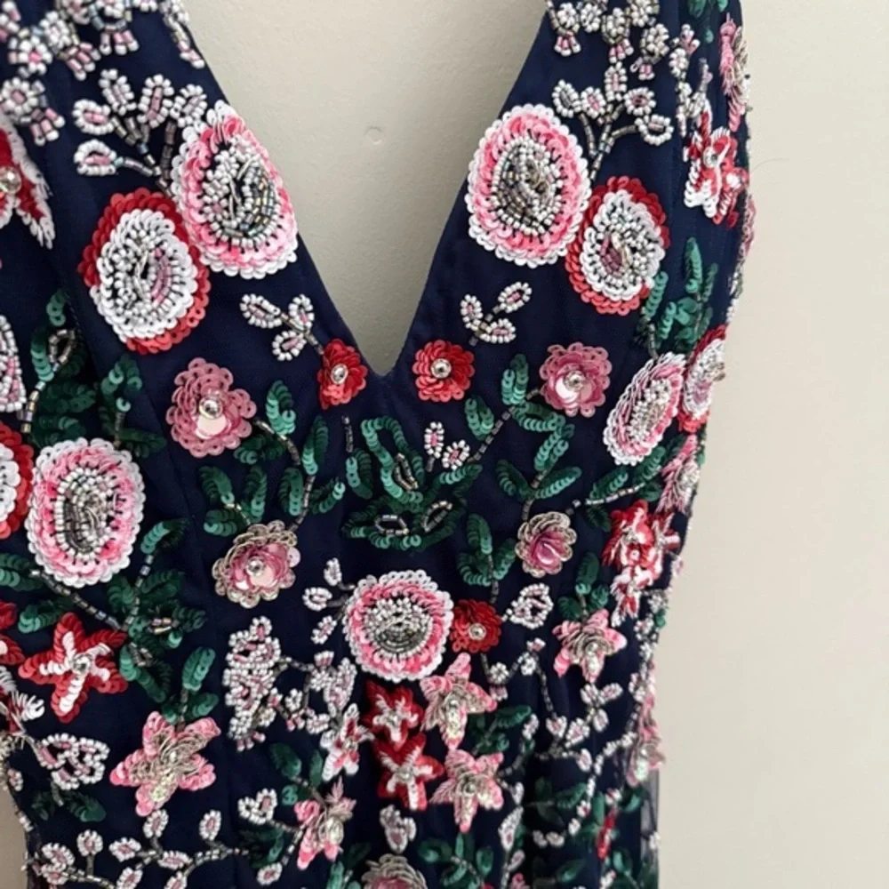 Primavera Couture Floral Embroidered Mini Dress - navy and Pink - Picture 8 of 14